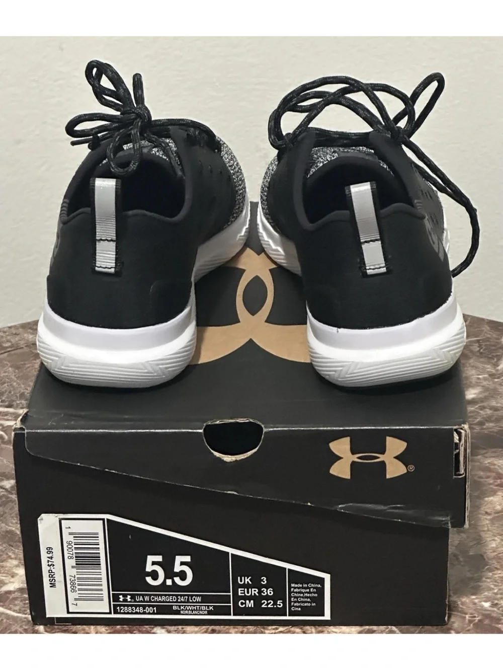 Under Armour Womens Charged Gray/Black Shoes Sneakers Sz 5.5